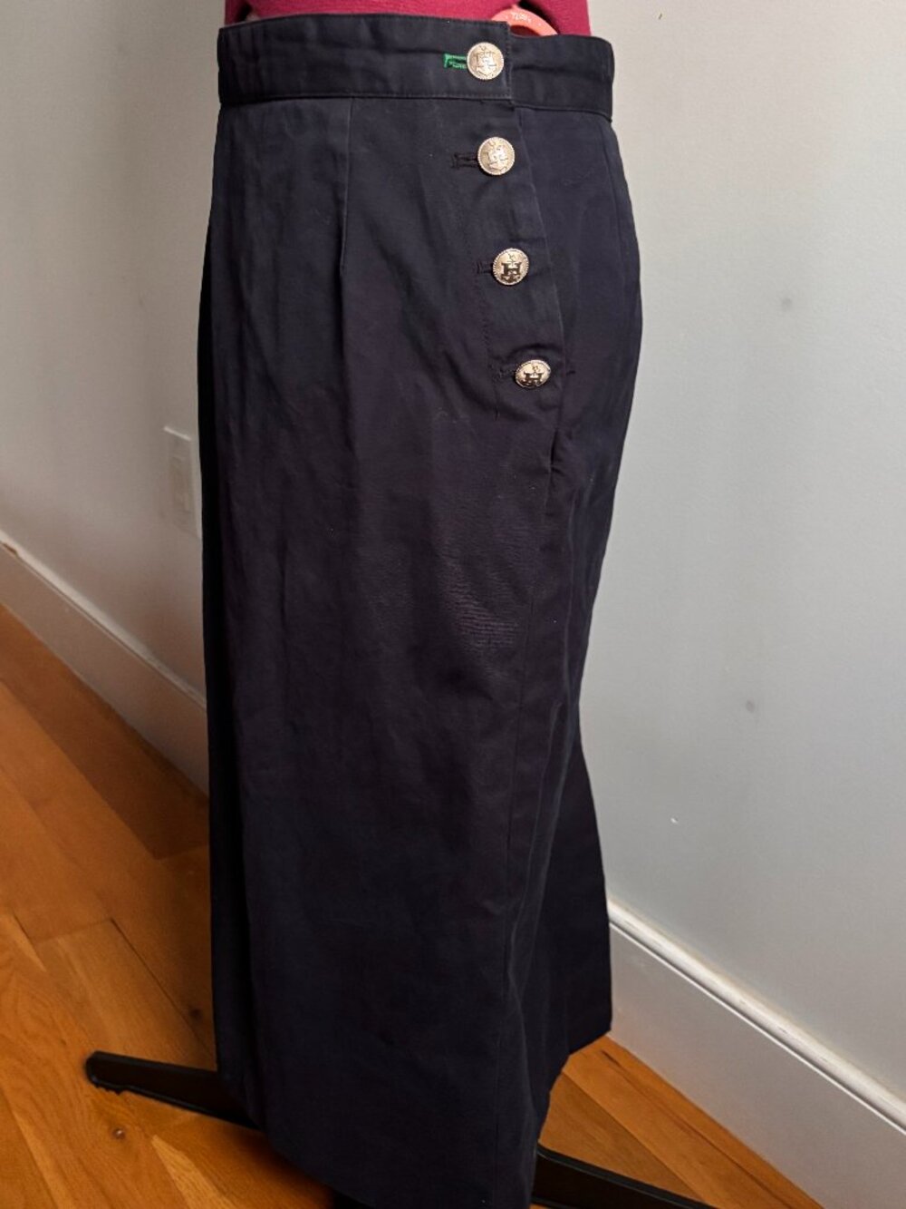 Vintage Tommy Hilfiger Navy Midi Nautical Button Skirt